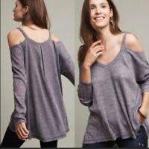 ANTHRO Deletta Oversized Cold Shoulder Waffle Knit Sweater Top, Small, Peach - Picture 13 of 13